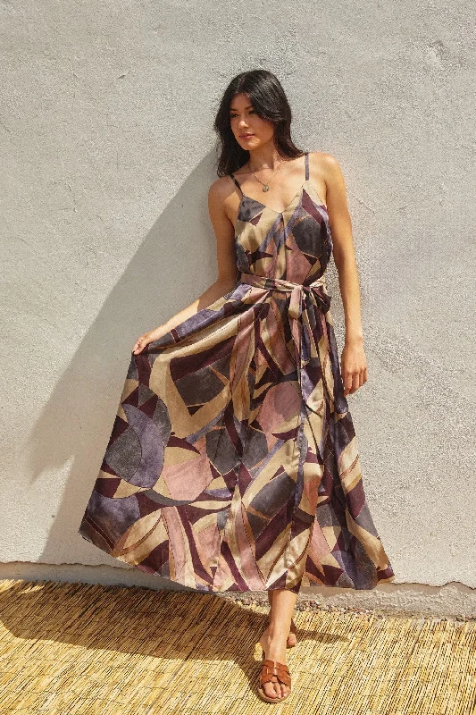 Umber Mosaic Maxi Dress Classic V-Neck Maxi Dress