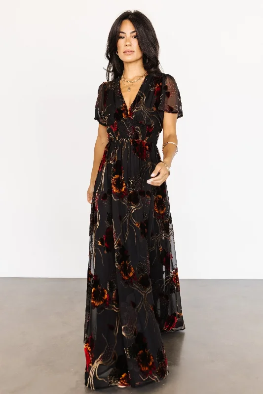 Valen Maxi Dress | Black Multi Comfortable Flowy Maxi Dress