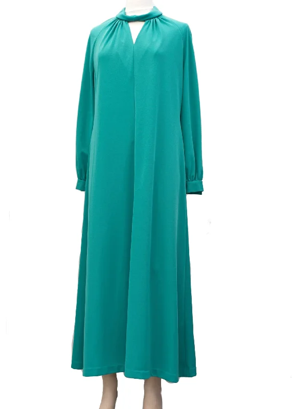 1970s Norman Linton Turquoise Green Maxi Dress