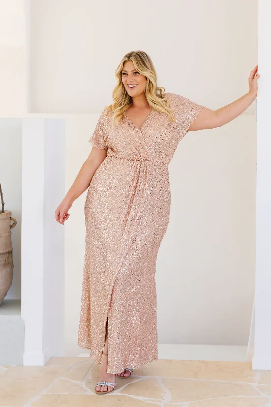 Arabella Sequin Maxi Dress in Light Bronze