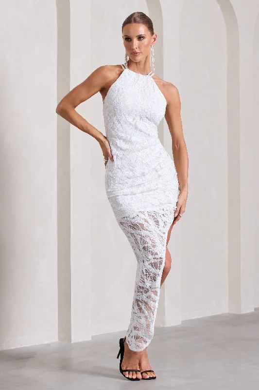 Caught My Eye | White Sequin Asymmetric Strappy Maxi Dress