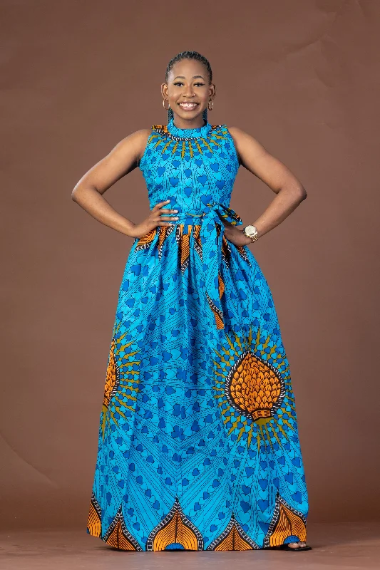 Clara Ankara Maxi Dress | Blue African Print