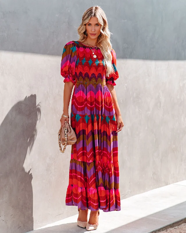 Fiesta Smocked Puff Sleeve Maxi Dress Trendy Printed Maxi Dress
