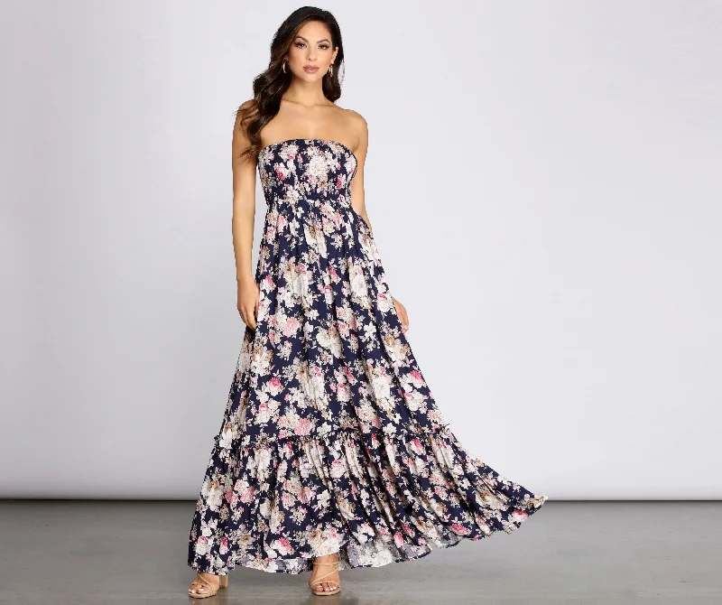 Getaway Girl Floral Charming Smocked Tube Maxi Dress