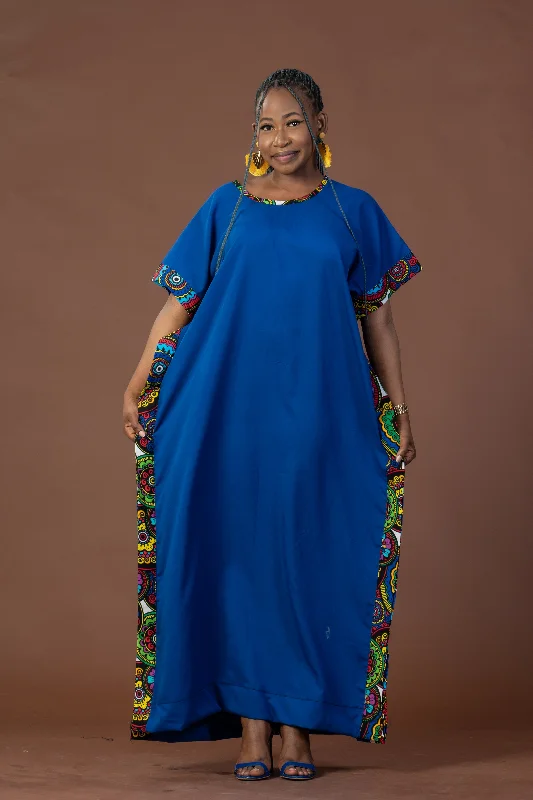 Ginika Maxi Dress | Blue and Ankara African Print