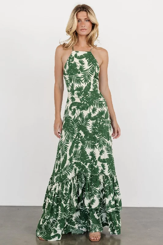 Indio Maxi Dress | Green Print Fashionable Faux Wrap Maxi Dress