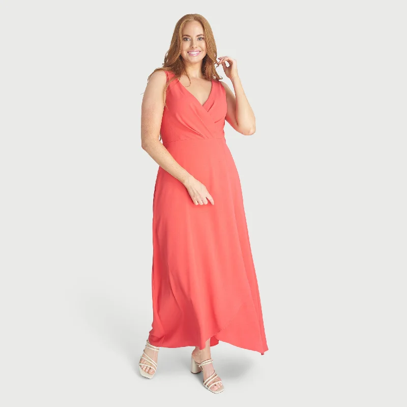 Mia Coral Asymmetrical Maxi Dress