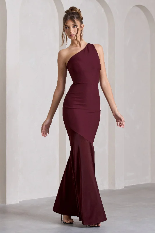 Passion | Plum One Shoulder Cut-Out Fishtail Maxi Dress