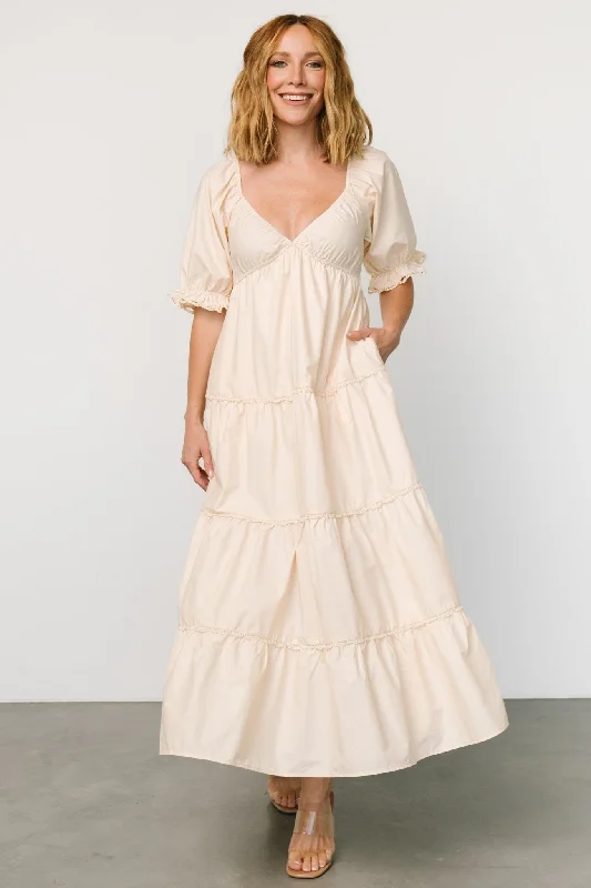 Raleigh Maxi Dress | Cream Comfortable Maxi Dress with Belt