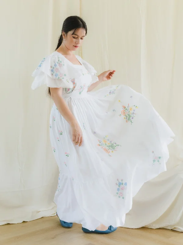 Re-Dress Upcycled Wildflower Embroidery White Maxi Dress