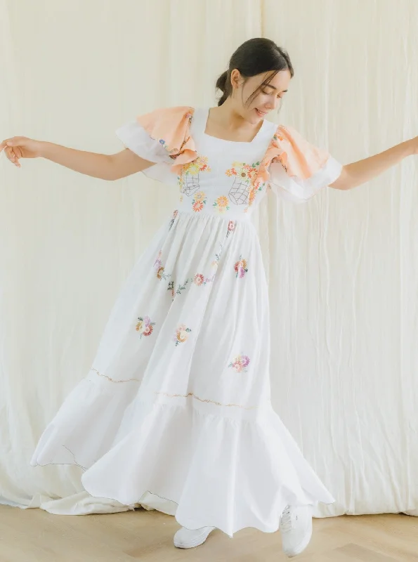 Re-Dress Upcycled Floral Peach Tiered Maxi Dress