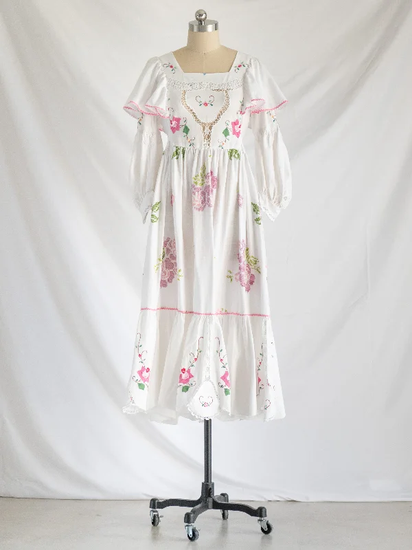 Re-design Upcycled Cotton Rose Cloth Patch Embroidery Maxi Dress