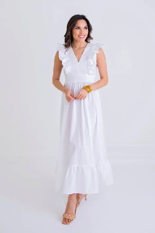 Ruffle Vneck Poplin Maxi Dress