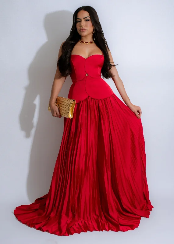 Scarlet Symphony Satin Maxi Dress Red