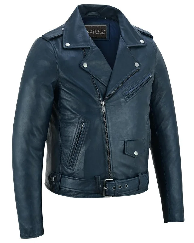 Moonlight Women's Navy Blue Fashion Leather Jacket A-Line Jacket Boat Neck Shawl Collar Moonlight Women's Navy Blue Fashion Leather Jacket A-Line Jacket Boat Neck Shawl Collar