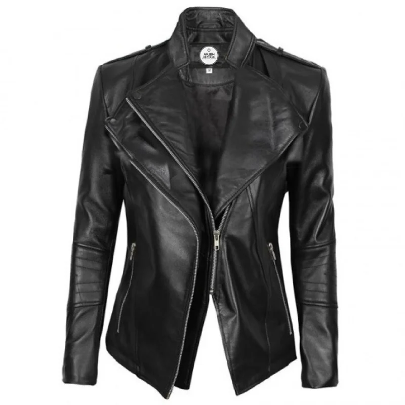 Black Fitted Women Leather Jacket