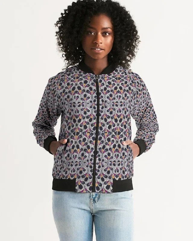 Black Purple Feather African Print Women's Bomber Jacket Belted Jacket Elasticated Jacket Padded Jacket Black Purple Feather African Print Women's Bomber Jacket Belted Jacket Elasticated Jacket Padded Jacket