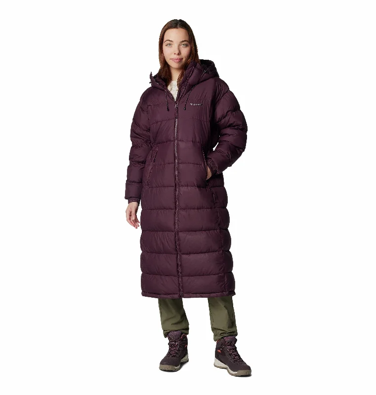 Columbia Ladies Pike Lake II Long relaxed Fit Insulated Hooded Jacket-MOONBEAM Zippered Front Buttoned Front Snap Front Columbia Ladies Pike Lake II Long relaxed Fit Insulated Hooded Jacket-MOONBEAM Zippered Front Buttoned Front Snap Front
