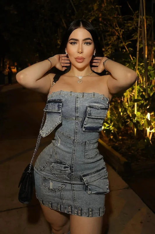 Denim Mini Dress Stylish Sweetheart Mini Dress
