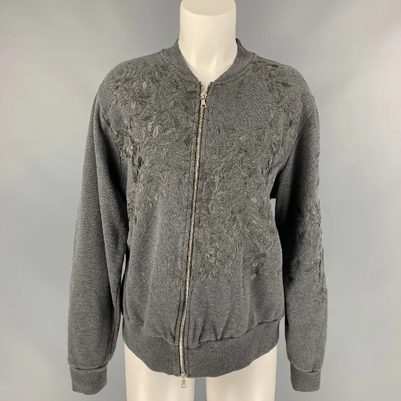 DRIES VAN NOTEN Size L Dark Gray Embroidered Cotton Bomber Jacket Nylon Jacket Polyester Jacket Spandex Jacket DRIES VAN NOTEN Size L Dark Gray Embroidered Cotton Bomber Jacket Nylon Jacket Polyester Jacket Spandex Jacket