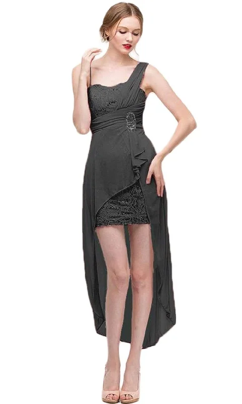 Eureka Fashion - 1921 Lace Mini Dress with High Low Chiffon Overskirt Stylish Short Sleeve Mini Dress