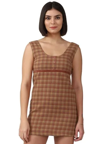 FOREVER 21 women's Cotton Classic Mini Dress (597968_Brown Cozy Satin Mini Dress