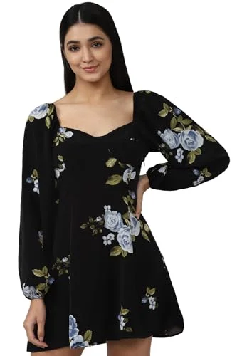 FOREVER 21 women's Polyester Classic Mini Dress (450831_Black Elegant Mini Dress with Ruffles FOREVER 21 women's Polyester Classic Mini Dress (450831_Black Elegant Mini Dress with Ruffles