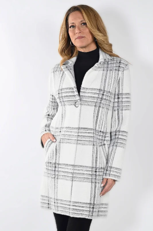 Frank Lyman 233860U White Black Check Longline Jacket Oversized Jacket Tailored Jacket Straight Jacket Frank Lyman 233860U White Black Check Longline Jacket Oversized Jacket Tailored Jacket Straight Jacket