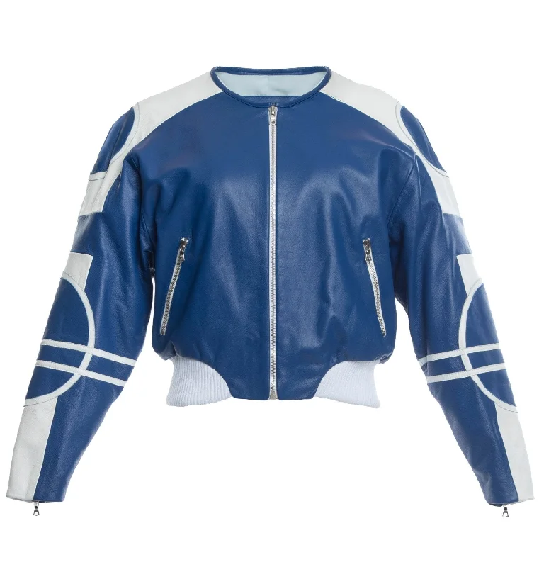 HARDWARE LDN LIMITED EDITION WHITE AND ROYAL BLUE BIKER JACKET