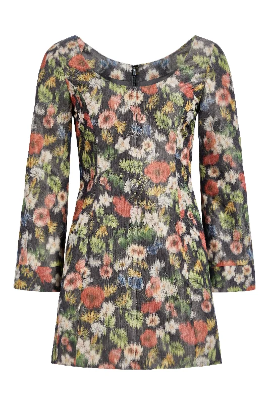 Jane Dark Wild Flower Ikat Mini Dress Fashionable Party Mini Dress