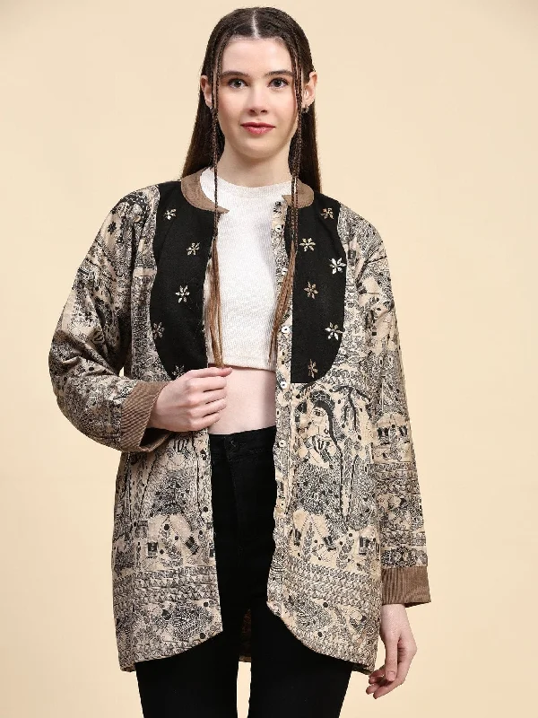 Z-BLACK Woolen Mukaish Work Jacket Toggled Jacket Drawstring Jacket Belted Jacket