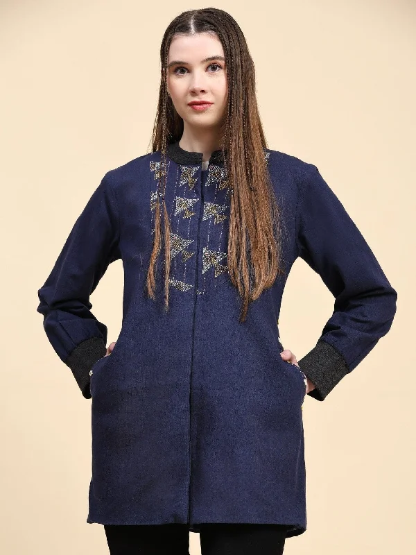 Navy Blue Cotton Kantha Women Jacket Appliqued Jacket Beaded Jacket Sequined Jacket Navy Blue Cotton Kantha Women Jacket Appliqued Jacket Beaded Jacket Sequined Jacket