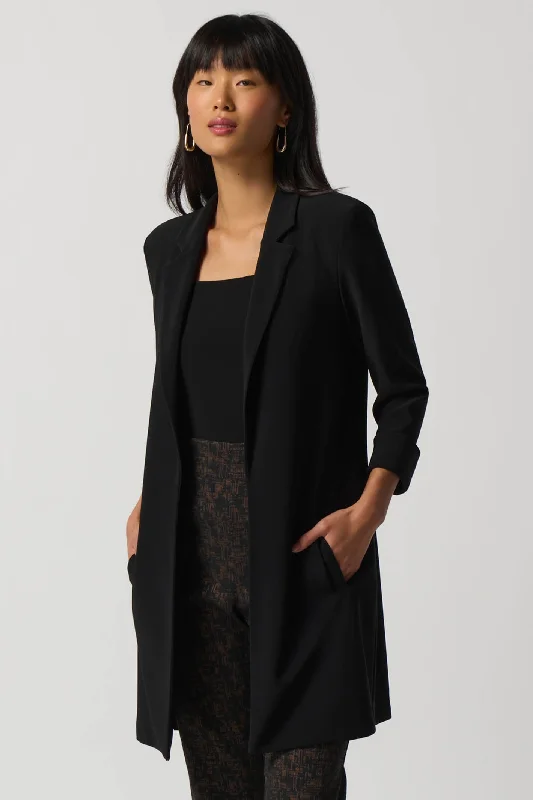 Joseph Ribkoff 233304 Black Long Line Blazer Jacket Wool Jacket Cashmere Jacket Tweed Jacket Joseph Ribkoff 233304 Black Long Line Blazer Jacket Wool Jacket Cashmere Jacket Tweed Jacket