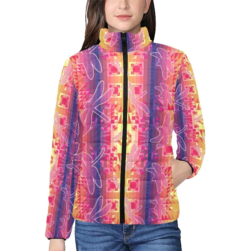 Kaleidoscope Dragonfly Women's Stand Collar Padded Jacket Cardigan Sweater Pullover Kaleidoscope Dragonfly Women's Stand Collar Padded Jacket Cardigan Sweater Pullover