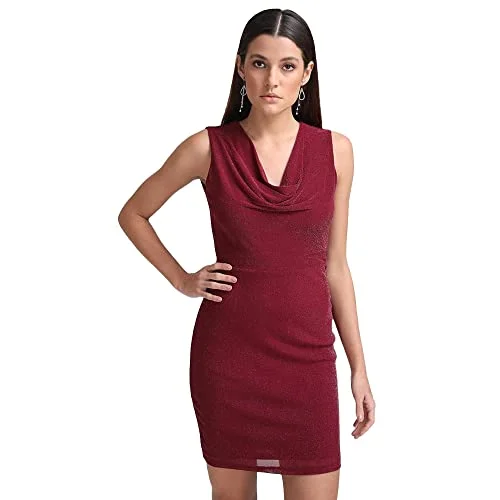 Kazo Solid Polyester Blend Cowl Neck Women's Mini Dress (Purple,Extra Small) Chic Mini Dress with V-Neck Kazo Solid Polyester Blend Cowl Neck Women's Mini Dress (Purple,Extra Small) Chic Mini Dress with V-Neck