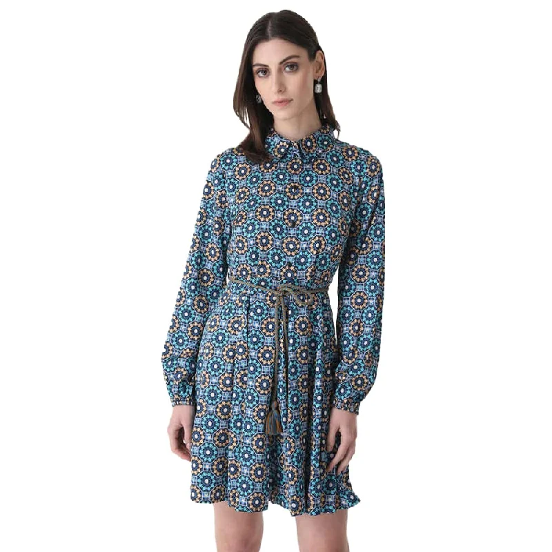 Kazo Solid Satin Round Neck Womens Mini Dress (Blue Mix Dark, Large) Chic Bohemian Mini Dress Kazo Solid Satin Round Neck Womens Mini Dress (Blue Mix Dark, Large) Chic Bohemian Mini Dress