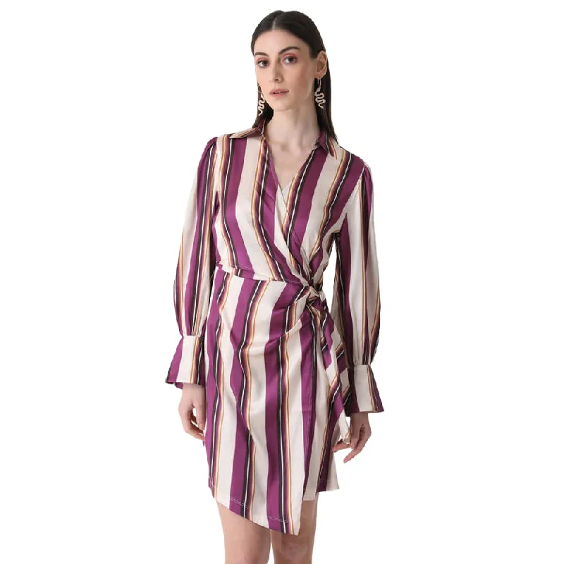 Kazo Stripes Satin V Neck Women's Mini Dress (Royal Blue, Large) Casual High-Waist Mini Dress Kazo Stripes Satin V Neck Women's Mini Dress (Royal Blue, Large) Casual High-Waist Mini Dress