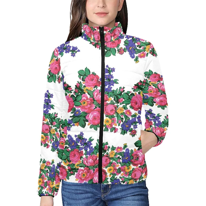 Kokum's Revenge White Women's Stand Collar Padded Jacket Denim Fabric Leather Fabric Suede Fabric Kokum's Revenge White Women's Stand Collar Padded Jacket Denim Fabric Leather Fabric Suede Fabric