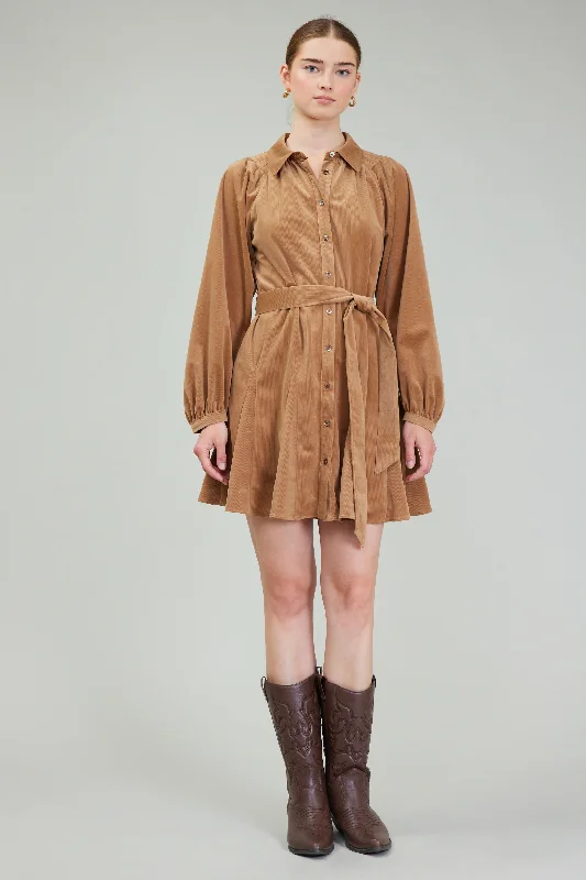 Carmel Corduroy Mini Dress Comfortable Linen Mini Dress