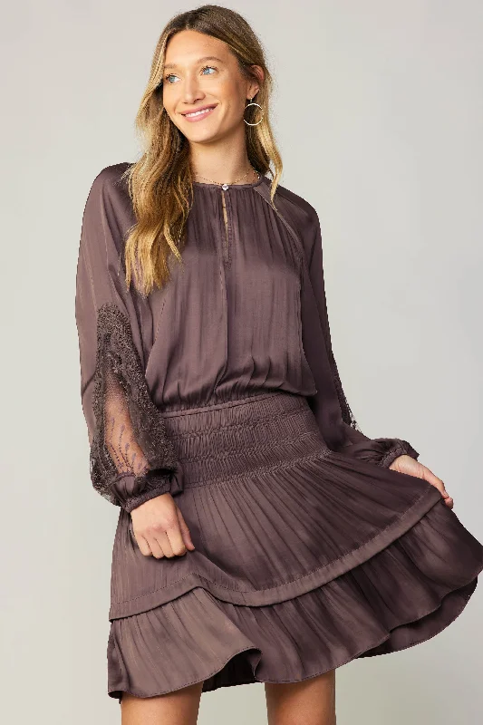 Lace Inlayed Mini Dress Casual Button-Up Mini Dress
