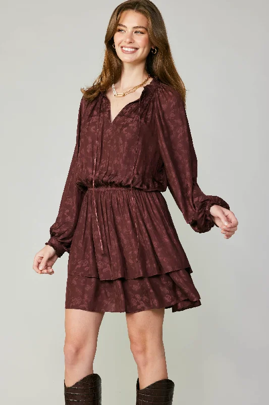 Floral Jacquard Mini Dress Cozy Cotton Mini Dress