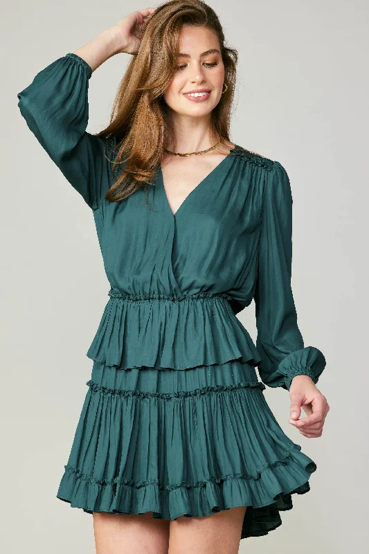 Surplice Tiered Mini Dress Comfortable Boho Mini Dress