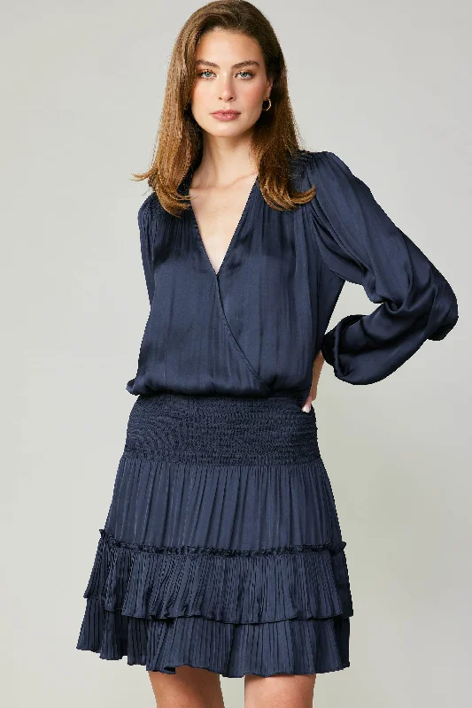 Pleated Surplice Mini Dress Trendy Crossover Mini Dress