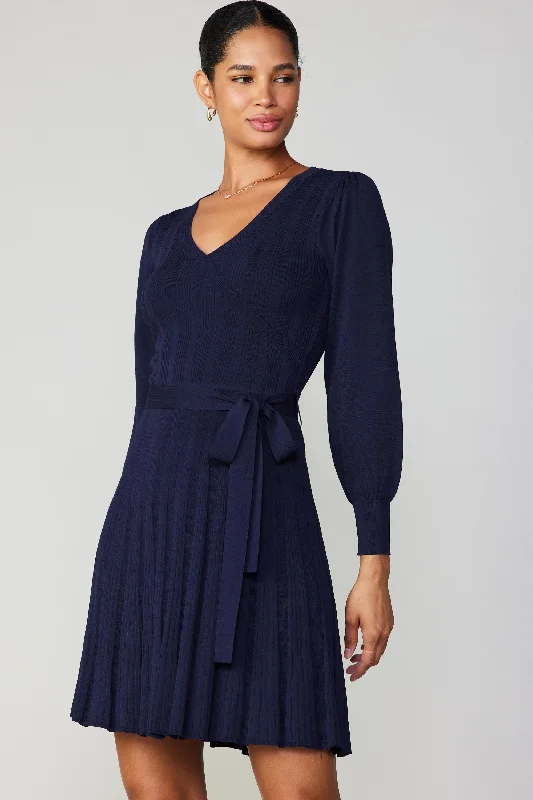 Belted Knit Mini Dress Comfortable Fit-and-Flare Mini Dress