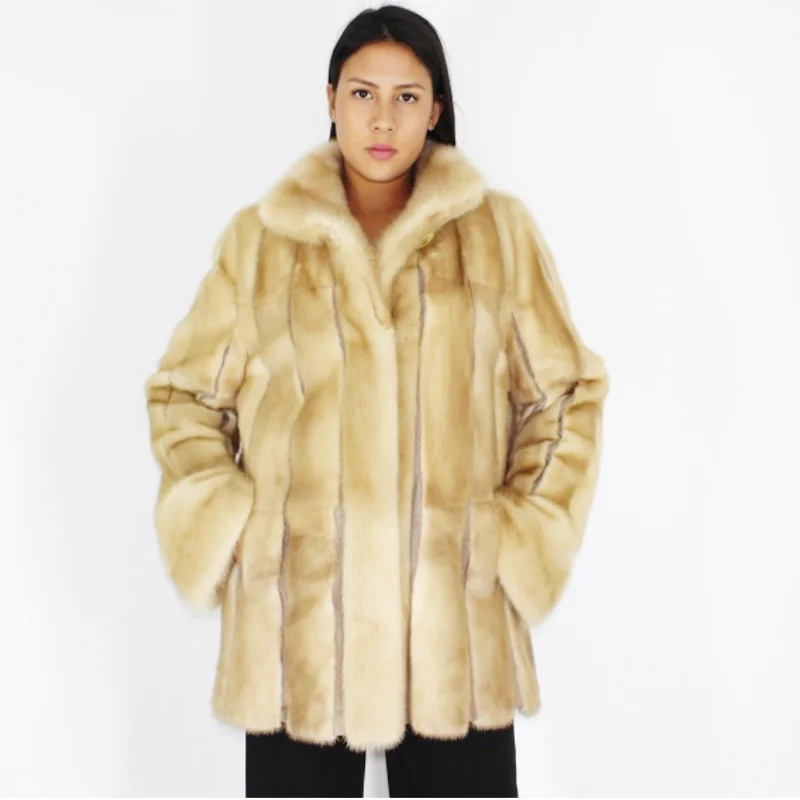 LAMDA Pastel mink jacket with leather stripes Nylon Jacket Polyester Jacket Spandex Jacket LAMDA Pastel mink jacket with leather stripes Nylon Jacket Polyester Jacket Spandex Jacket