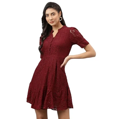 Latin Quarters Women Maroon V-Neck Short Sleeves Fit and Flare Mini Dress for Casual_L Elegant Tulle Mini Dress Latin Quarters Women Maroon V-Neck Short Sleeves Fit and Flare Mini Dress for Casual_L Elegant Tulle Mini Dress