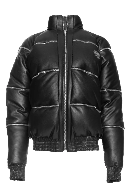 LEATHER ZIP PUFFER JACKET