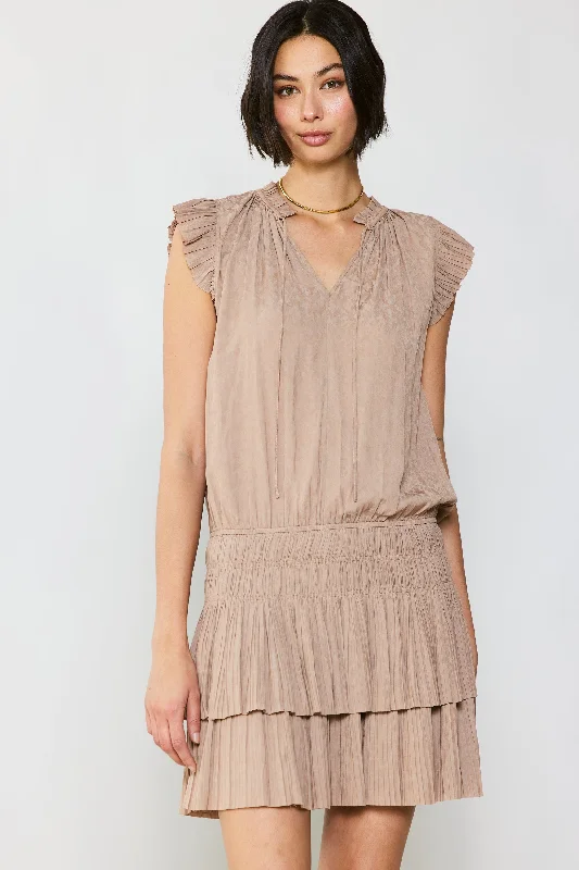 Zoey Jacquard Pleated Mini Dress Stylish Puff Sleeve Mini Dress