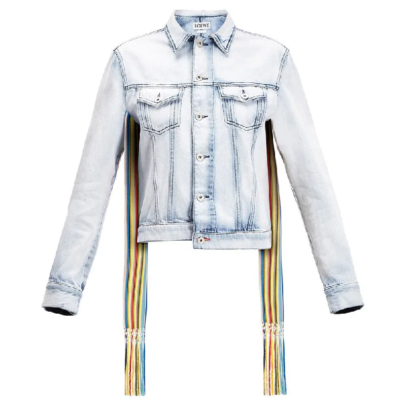 Loewe Women's Stonewashed Cotton Jean Jacket with Rainbow Accent One-Shoulder Jacket Off-the-Shoulder Jacket Asymmetrical Jacket Loewe Women's Stonewashed Cotton Jean Jacket with Rainbow Accent One-Shoulder Jacket Off-the-Shoulder Jacket Asymmetrical Jacket
