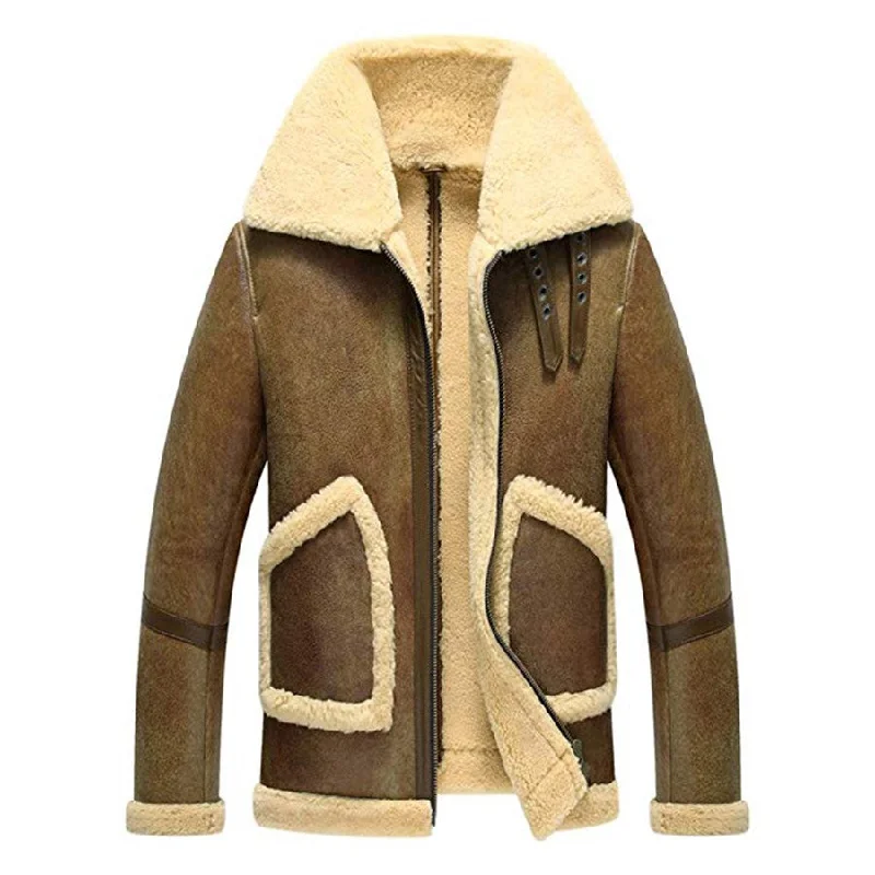 Men's Jacket Brown Aviator Sheepskin Shearling Leather Jacket